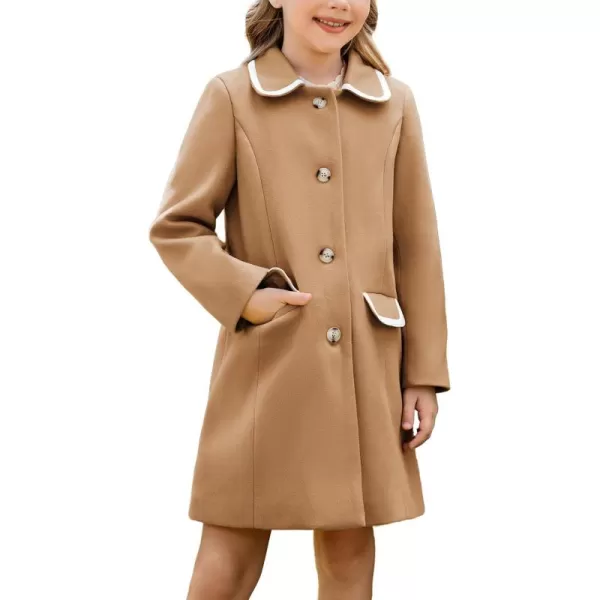 GRACE KARIN Girls Dress Coat Kid Cute Long Sleeve Button Long Winter Outerwear Jackets with Pockets Size 512Khaki