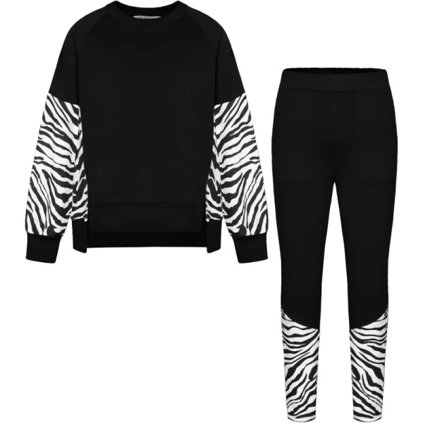 GRACE KARIN Girls Fall Outfits Fashion Sweatshirt Sweapants 2 Piece Tracksuit Clothes Leggings Clothing Set Size 514Black Zebra