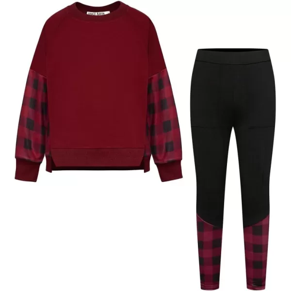 GRACE KARIN Girls Fall Outfits Fashion Sweatshirt Sweapants 2 Piece Tracksuit Clothes Leggings Clothing Set Size 514Christmas Red Plaid