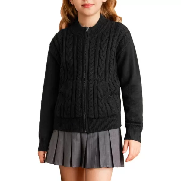 GRACE KARIN Girls Knit Cardigan Sweater Zip Long Sleeve Kids School Uniform Fall Jacket Size 614Black