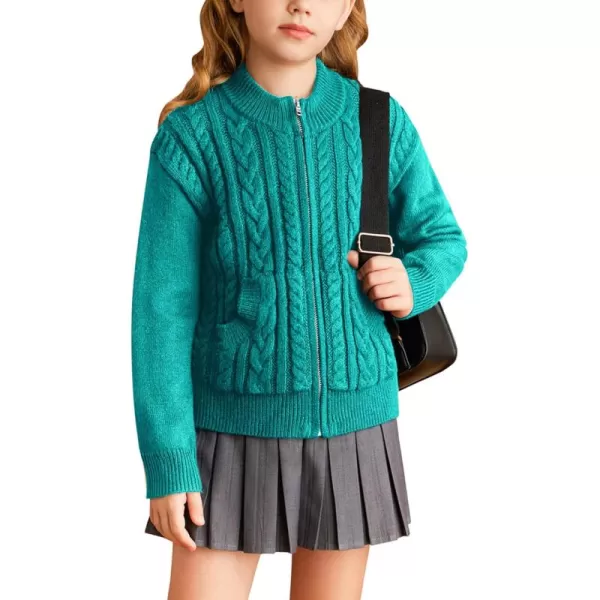 GRACE KARIN Girls Knit Cardigan Sweater Zip Long Sleeve Kids School Uniform Fall Jacket Size 614Bluegreen