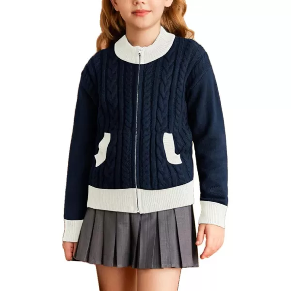 GRACE KARIN Girls Knit Cardigan Sweater Zip Long Sleeve Kids School Uniform Fall Jacket Size 614Bluewhite