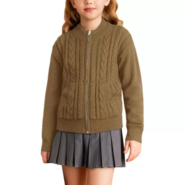 GRACE KARIN Girls Knit Cardigan Sweater Zip Long Sleeve Kids School Uniform Fall Jacket Size 614Brown