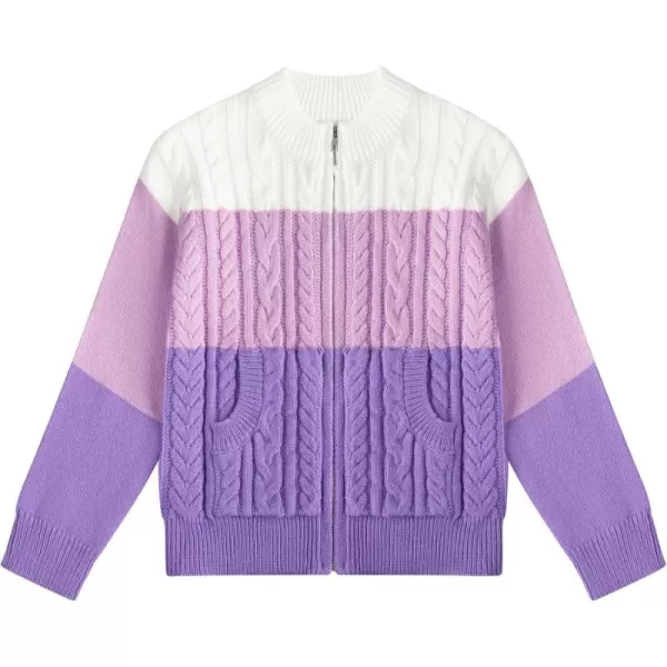 GRACE KARIN Girls Knit Cardigan Sweater Zip Long Sleeve Kids School Uniform Fall Jacket Size 614Colorblockpurple