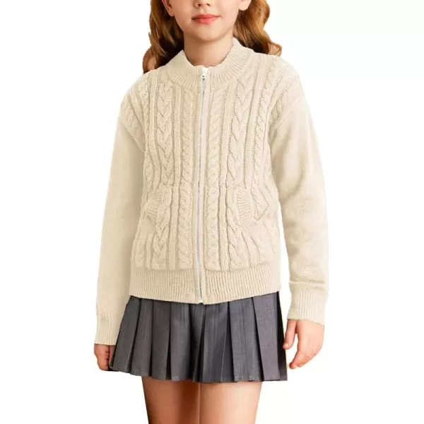 GRACE KARIN Girls Knit Cardigan Sweater Zip Long Sleeve Kids School Uniform Fall Jacket Size 614Cream