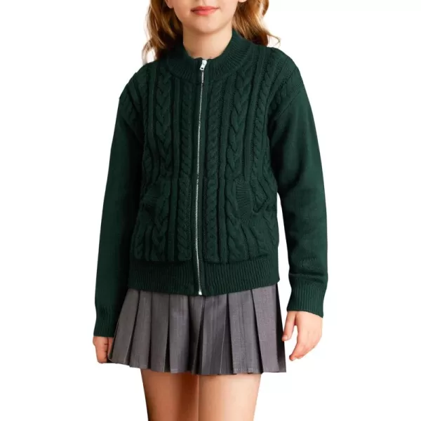 GRACE KARIN Girls Knit Cardigan Sweater Zip Long Sleeve Kids School Uniform Fall Jacket Size 614Deep Green