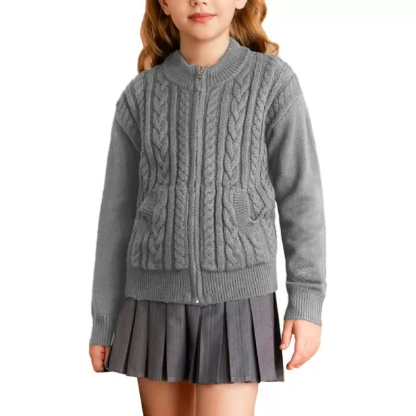 GRACE KARIN Girls Knit Cardigan Sweater Zip Long Sleeve Kids School Uniform Fall Jacket Size 614Grey