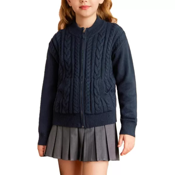 GRACE KARIN Girls Knit Cardigan Sweater Zip Long Sleeve Kids School Uniform Fall Jacket Size 614Navy Blue