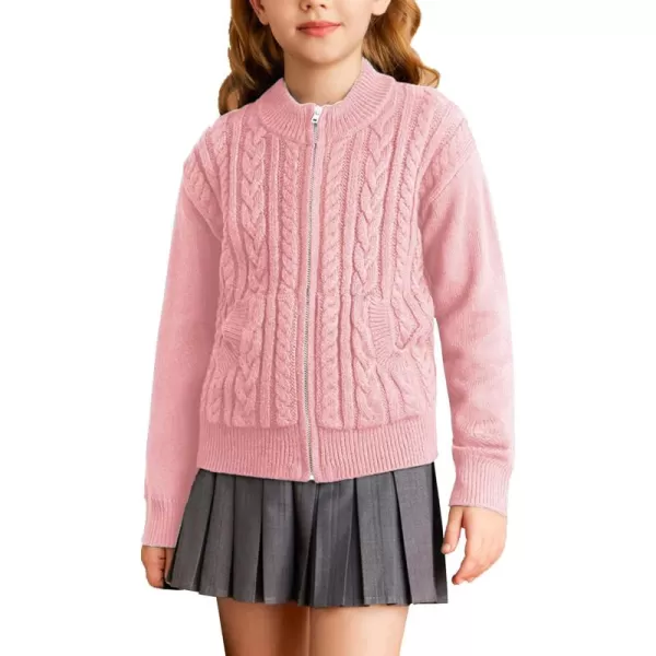 GRACE KARIN Girls Knit Cardigan Sweater Zip Long Sleeve Kids School Uniform Fall Jacket Size 614Pink