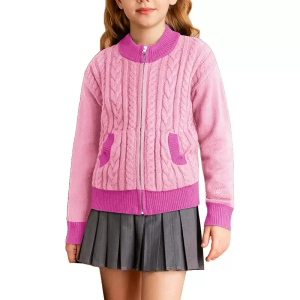 GRACE KARIN Girls Knit Cardigan Sweater Zip Long Sleeve Kids School Uniform Fall Jacket Size 614Pinkhot Pink