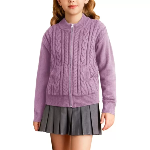 GRACE KARIN Girls Knit Cardigan Sweater Zip Long Sleeve Kids School Uniform Fall Jacket Size 614Purple