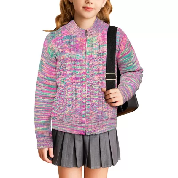 GRACE KARIN Girls Knit Cardigan Sweater Zip Long Sleeve Kids School Uniform Fall Jacket Size 614Purplepink