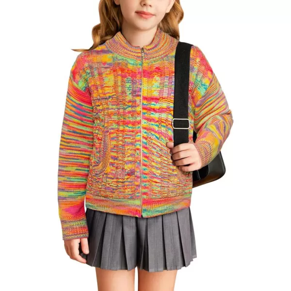 GRACE KARIN Girls Knit Cardigan Sweater Zip Long Sleeve Kids School Uniform Fall Jacket Size 614Rainbow