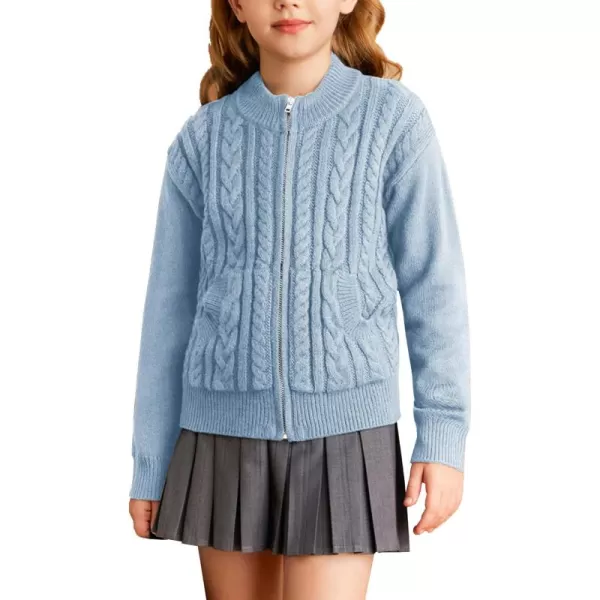 GRACE KARIN Girls Knit Cardigan Sweater Zip Long Sleeve Kids School Uniform Fall Jacket Size 614Sky Blue