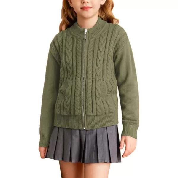 GRACE KARIN Girls Knit Cardigan Sweater Zip Long Sleeve Kids School Uniform Fall Jacket Size 614Tea Green