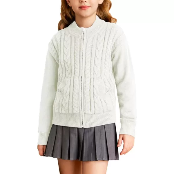 GRACE KARIN Girls Knit Cardigan Sweater Zip Long Sleeve Kids School Uniform Fall Jacket Size 614White