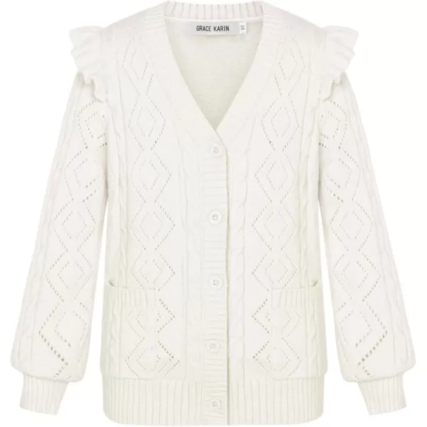 GRACE KARIN Girls Knit Cardigan with Pockets VNcek Sweater Long Sleeve Kids School Uniform Fall Jacket Size 614Ivory