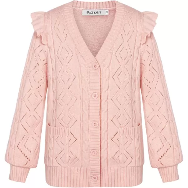 GRACE KARIN Girls Knit Cardigan with Pockets VNcek Sweater Long Sleeve Kids School Uniform Fall Jacket Size 614Light Pink