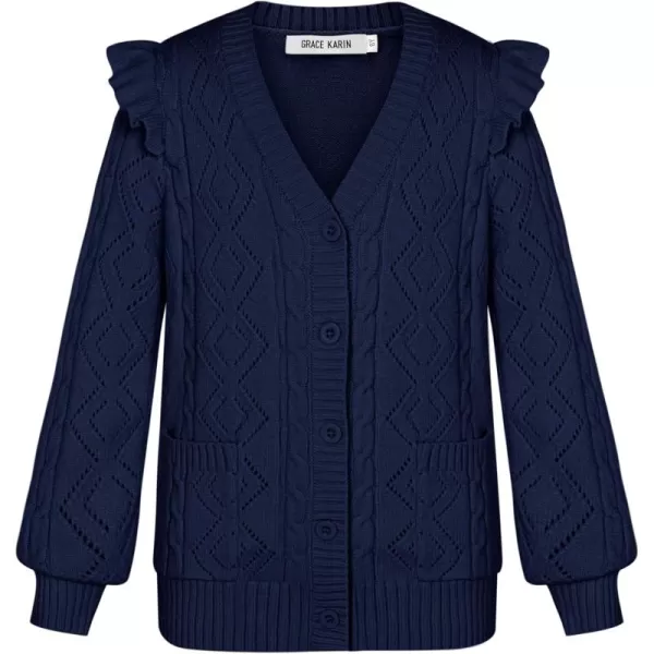 GRACE KARIN Girls Knit Cardigan with Pockets VNcek Sweater Long Sleeve Kids School Uniform Fall Jacket Size 614Navy Blue