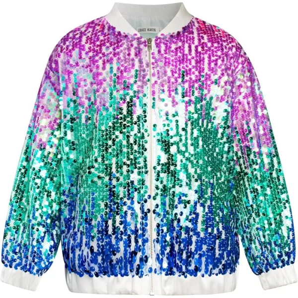 GRACE KARIN Girls Sequin Jacket Kids Bomber Zip Outwear Sparkle Fall Costume Top Dress Coat Size 514Purplebluered