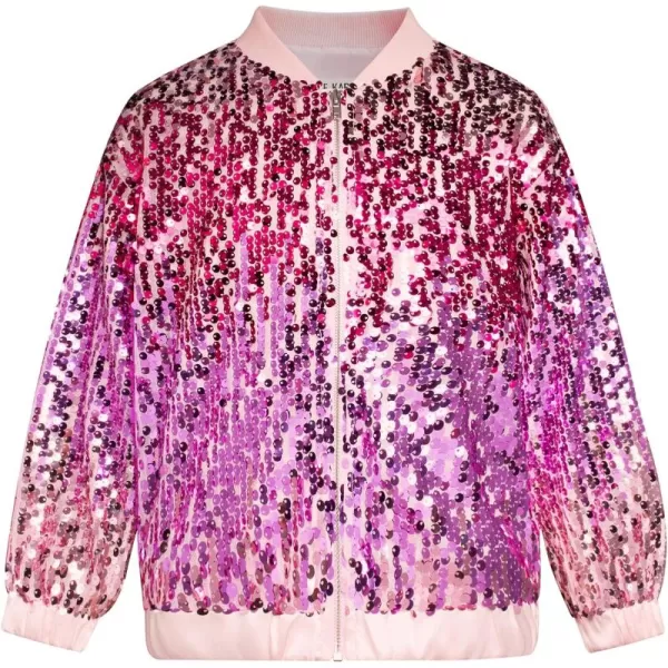 GRACE KARIN Girls Sequin Jacket Kids Bomber Zip Outwear Sparkle Fall Costume Top Dress Coat Size 514Purplepink