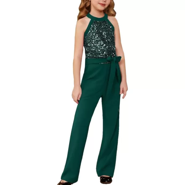 GRACE KARIN Girls Sequin Jumpsuit Tween Trendy Party Halter Shinny Kids Dance Formal Romper Bodysuit 612Green