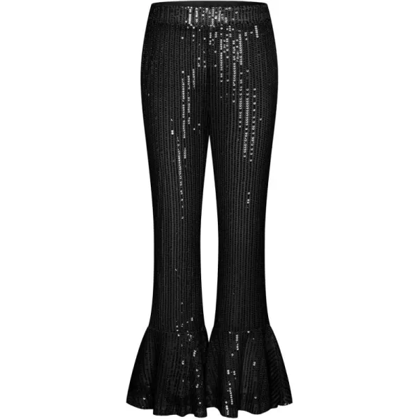 GRACE KARIN Girls Sequin Pants Sparke Trouser Glitter Dance Bell Bottoms 512Black