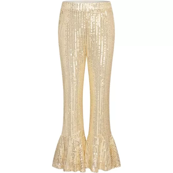 GRACE KARIN Girls Sequin Pants Sparke Trouser Glitter Dance Bell Bottoms 512Gold