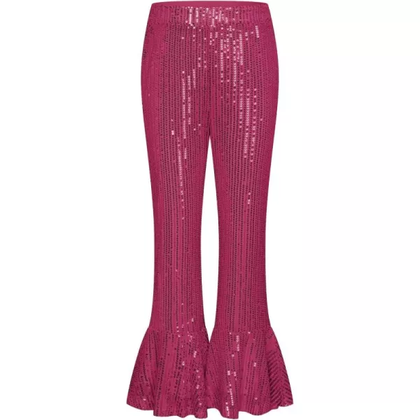 GRACE KARIN Girls Sequin Pants Sparke Trouser Glitter Dance Bell Bottoms 512Hot Pink