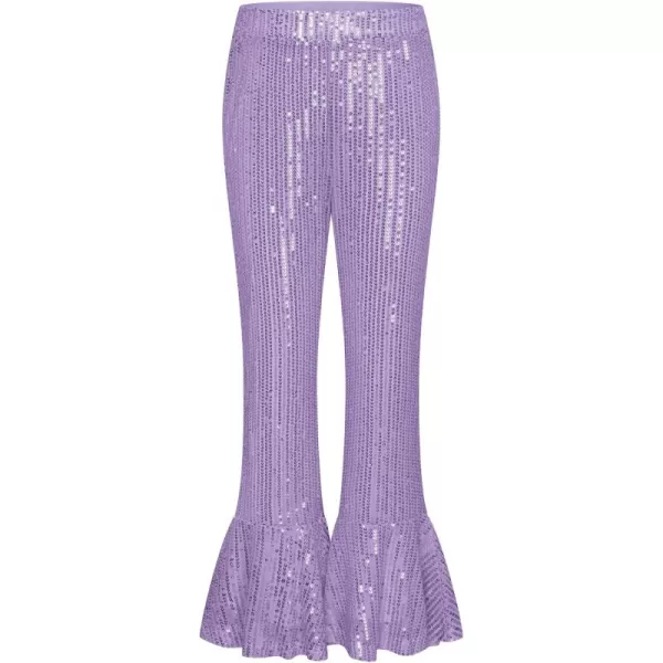 GRACE KARIN Girls Sequin Pants Sparke Trouser Glitter Dance Bell Bottoms 512Purple