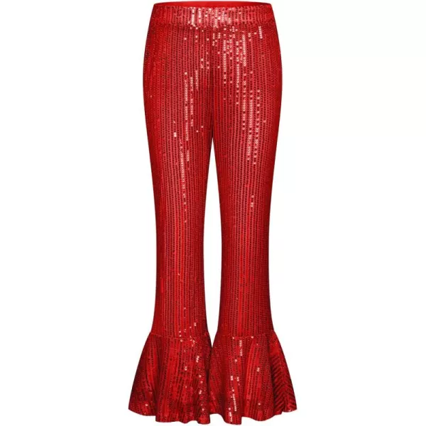 GRACE KARIN Girls Sequin Pants Sparke Trouser Glitter Dance Bell Bottoms 512Red