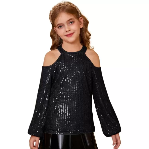 GRACE KARIN Girls Sequin Tops Long Sleeve Sparkle Glitter Shirt Blouse Size 512Black