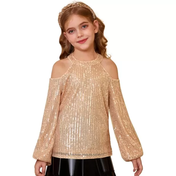 GRACE KARIN Girls Sequin Tops Long Sleeve Sparkle Glitter Shirt Blouse Size 512Gold