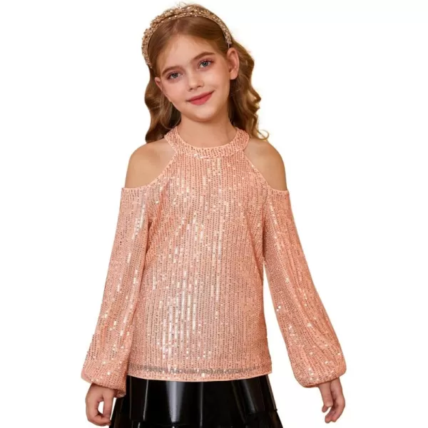 GRACE KARIN Girls Sequin Tops Long Sleeve Sparkle Glitter Shirt Blouse Size 512Rose Gold