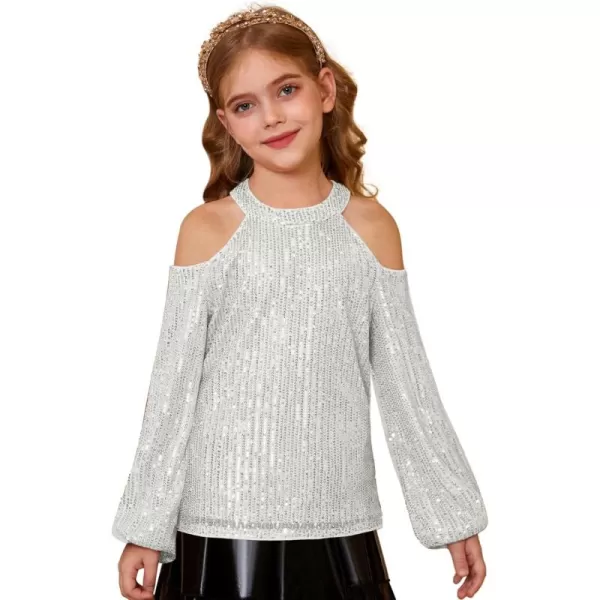 GRACE KARIN Girls Sequin Tops Long Sleeve Sparkle Glitter Shirt Blouse Size 512Sliver