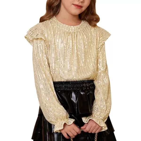 GRACE KARIN Girls Sparkly Sequin Pullover Tops Long Sleeve Formal Party Glitter Blouse Shirt Size 512 YearsGold