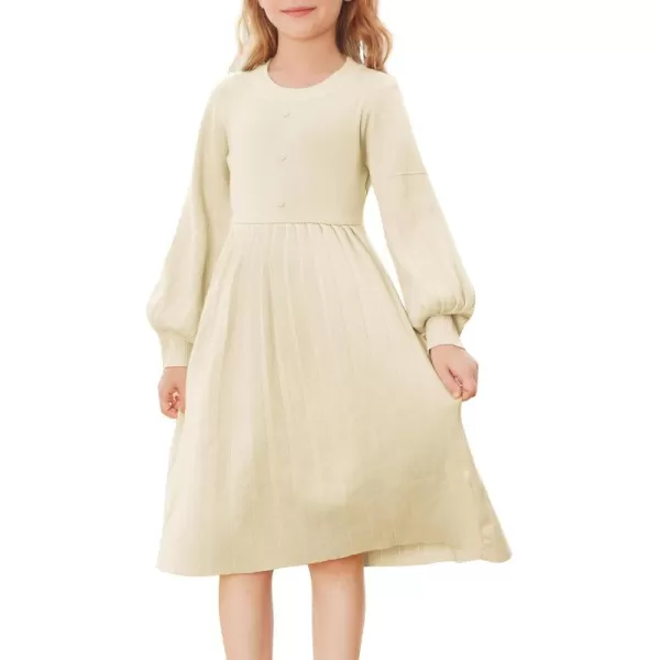 GRACE KARIN Girls Sweater Dress Long Sleeve Pleated ALine Fall Dress 514YBeige