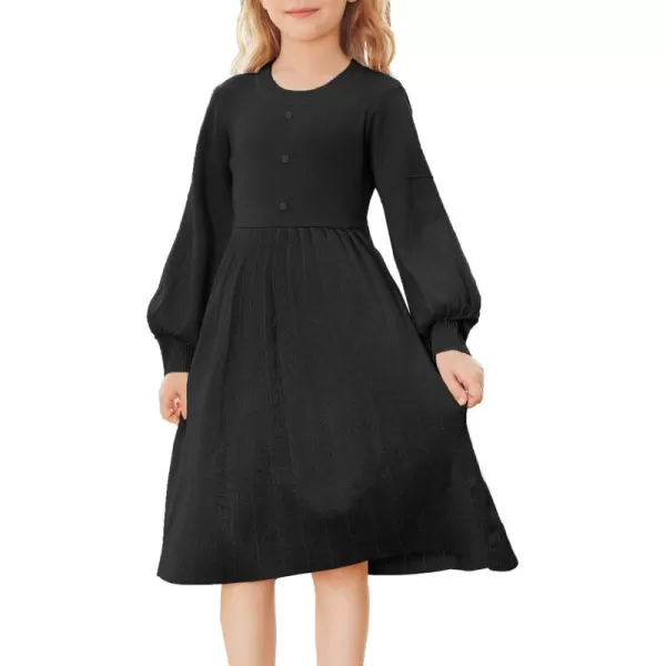 GRACE KARIN Girls Sweater Dress Long Sleeve Pleated ALine Fall Dress 514YBlack