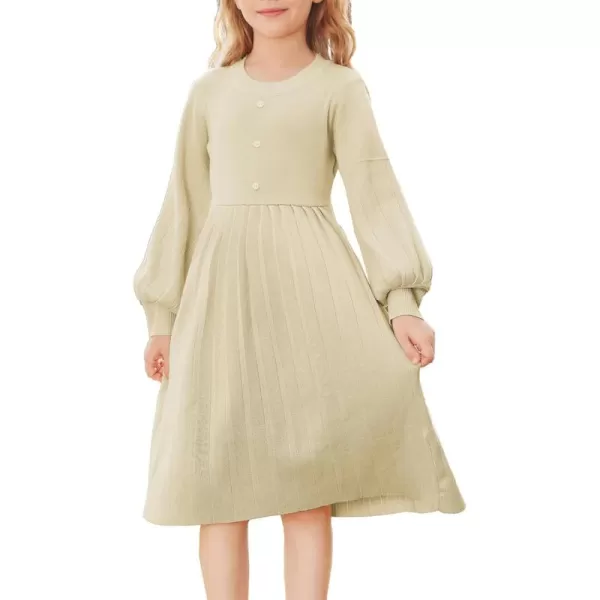 GRACE KARIN Girls Sweater Dress Long Sleeve Pleated ALine Fall Dress 514YCream