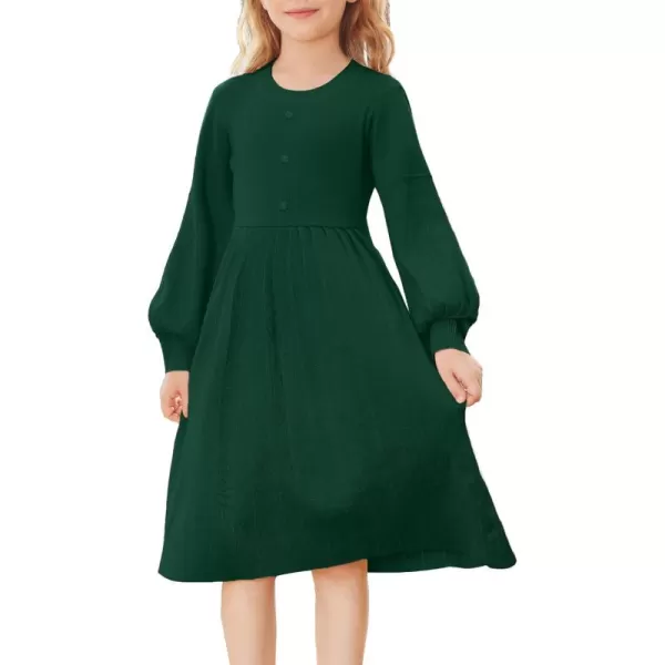 GRACE KARIN Girls Sweater Dress Long Sleeve Pleated ALine Fall Dress 514YGreen