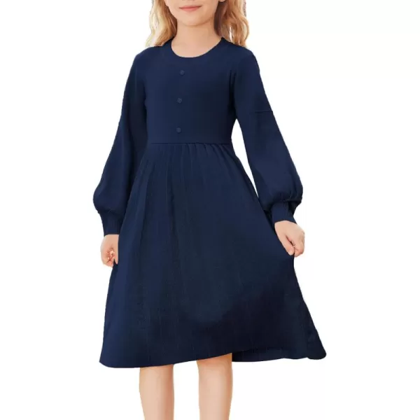 GRACE KARIN Girls Sweater Dress Long Sleeve Pleated ALine Fall Dress 514YNavy Blue