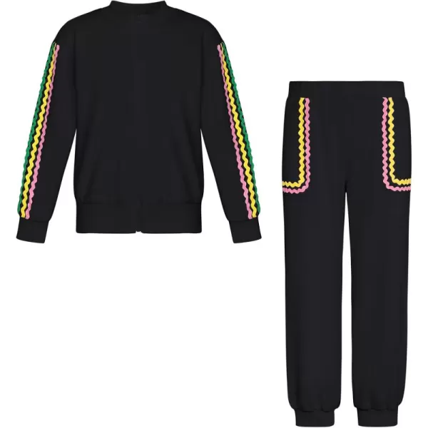 GRACE KARIN Girls Sweatsuit Outfits with Pocket Fall 2 Piece Sweatpants Suit Zip Up Tracksuit Joggers Athletic Size 514Black