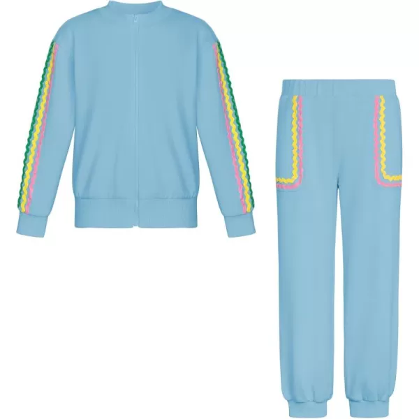 GRACE KARIN Girls Sweatsuit Outfits with Pocket Fall 2 Piece Sweatpants Suit Zip Up Tracksuit Joggers Athletic Size 514Blue