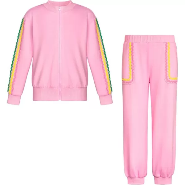 GRACE KARIN Girls Sweatsuit Outfits with Pocket Fall 2 Piece Sweatpants Suit Zip Up Tracksuit Joggers Athletic Size 514Pink