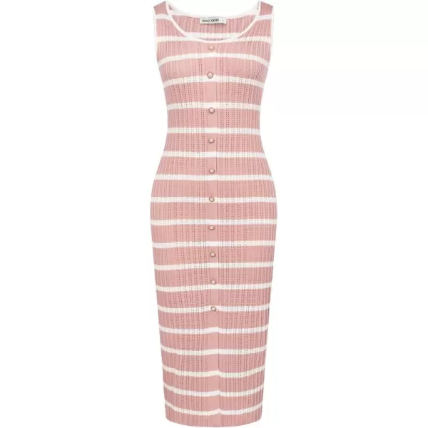 GRACE KARIN Womens 2024 Summer Striped Dress Sleeveless Knitted Midi Bodycon Dresses Tank Ribbed Sweater Beach DressPink White Stripe