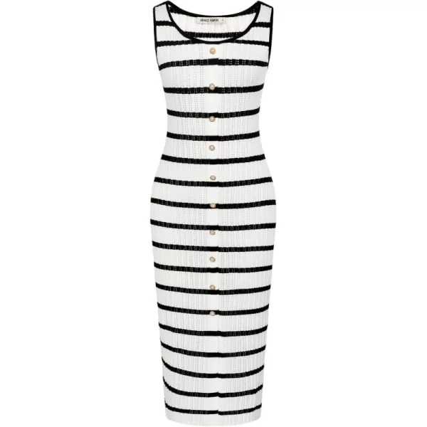 GRACE KARIN Womens 2024 Summer Striped Dress Sleeveless Knitted Midi Bodycon Dresses Tank Ribbed Sweater Beach DressWhite Black Stripe