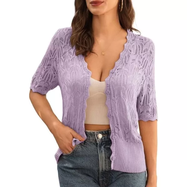 GRACE KARIN Womens Summer Short Sleeve Lightweight Cardigan V Neck Hollow Out Sweater 2024 Trendy Button Down Knit TopsPurple