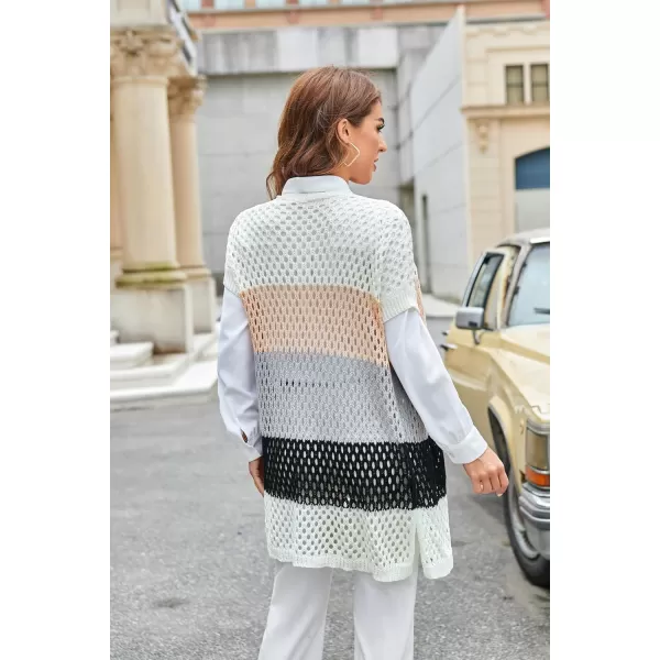 GRACE KARIN Mesh Cardigan Sweaters for Women Crochet Short Sleeve Openfront Long Cardigan Cover ups Knitted Sheer TopsMulticolorwhite