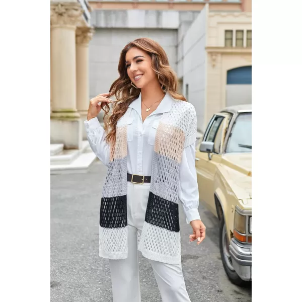 GRACE KARIN Mesh Cardigan Sweaters for Women Crochet Short Sleeve Openfront Long Cardigan Cover ups Knitted Sheer TopsMulticolorwhite
