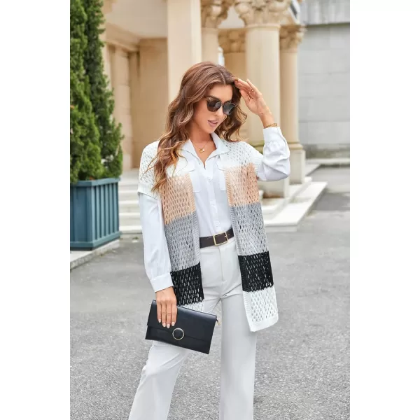 GRACE KARIN Mesh Cardigan Sweaters for Women Crochet Short Sleeve Openfront Long Cardigan Cover ups Knitted Sheer TopsMulticolorwhite